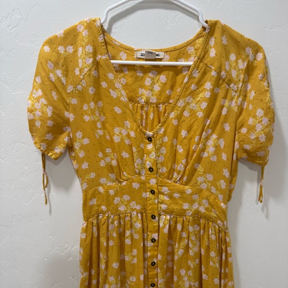 Billabong Twirl Twist Mini Dress Yellow Women's Teen Small Summer Button Front - Picture 6 of 15